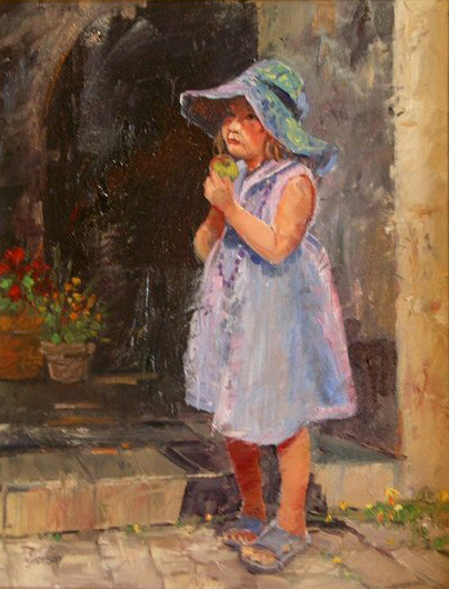 Marina with Apple, 16 x 20 oil